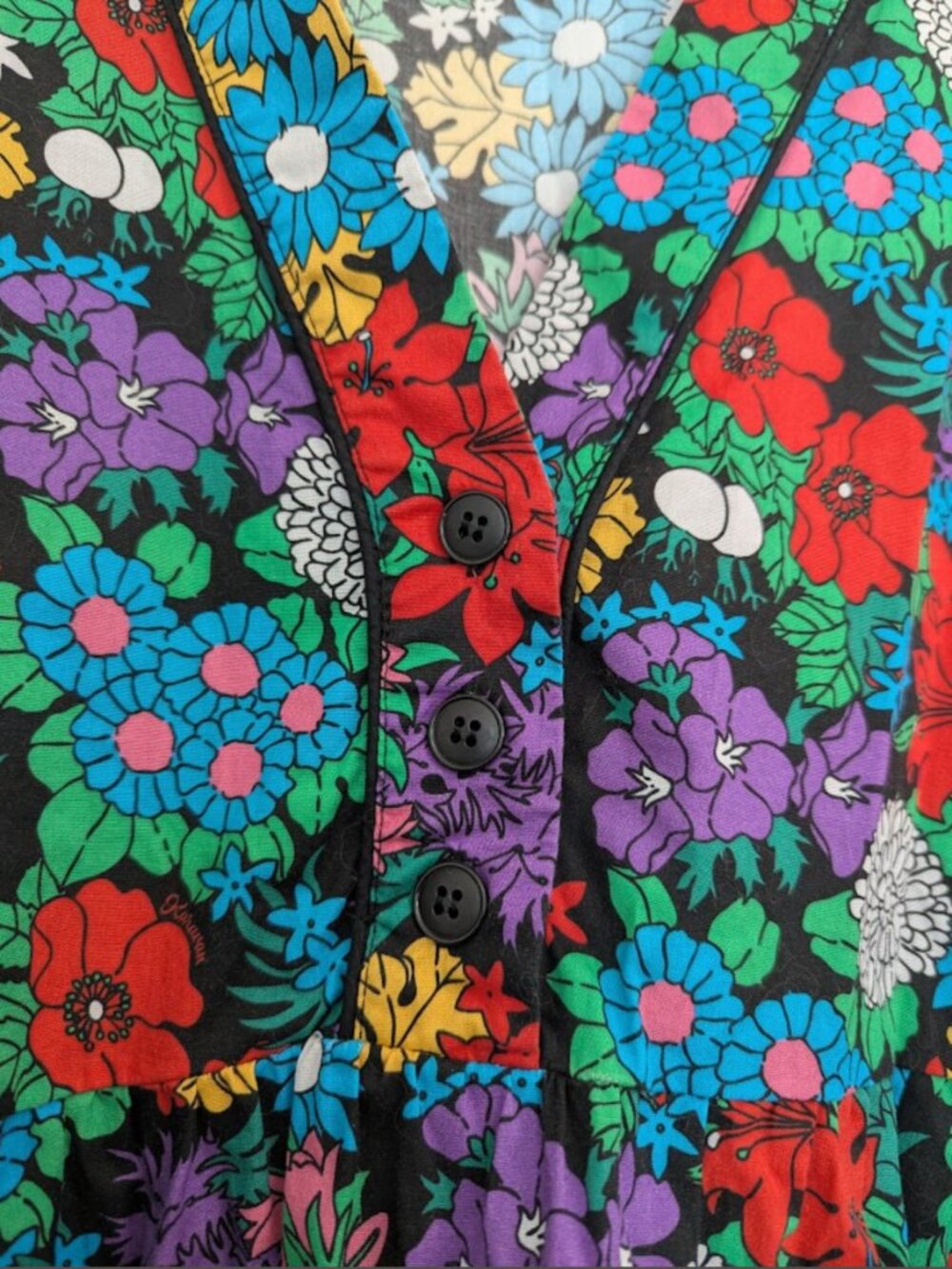 Floral Cotton Puff Sleeve Mini Tunic Dress Oversized - Picture 5 of 16